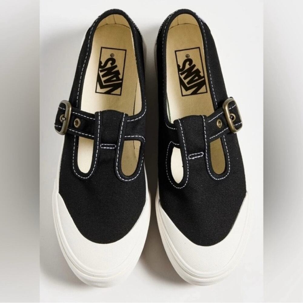 NEW VANS STYLE 93 BLACK CANVAS WHITE RUBBER MARY JANE SNEAKERS BUCKLE SZ 9.5 - Picture 2 of 13